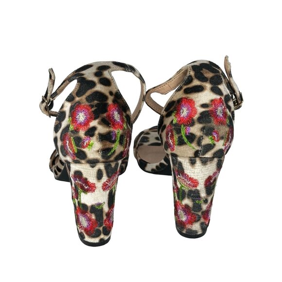 Madden Girl Behave 6.5 Floral Embroidered Velvet Animal Print Block Heel Sandals - Picture 9 of 14